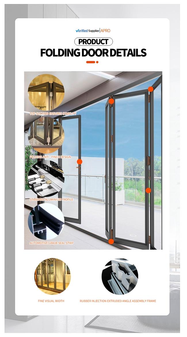 алюминиевая складывая раздвижная дверь, стеклянные двери створки bi, двойная стеклянная складывая дверь, детали 13 двери складчатости